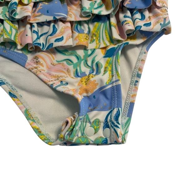 Tommy Bahama 24M Girls Rashguard Swimsuit | Whales Ruffles UPF 50+ - Picture 3 of 5